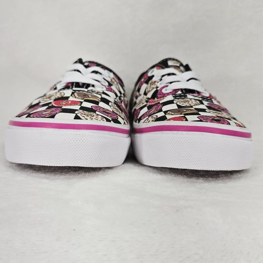 Vans Shoes Kids 3 Black White Pink Donut Heart Checkerboard Low Top Skater